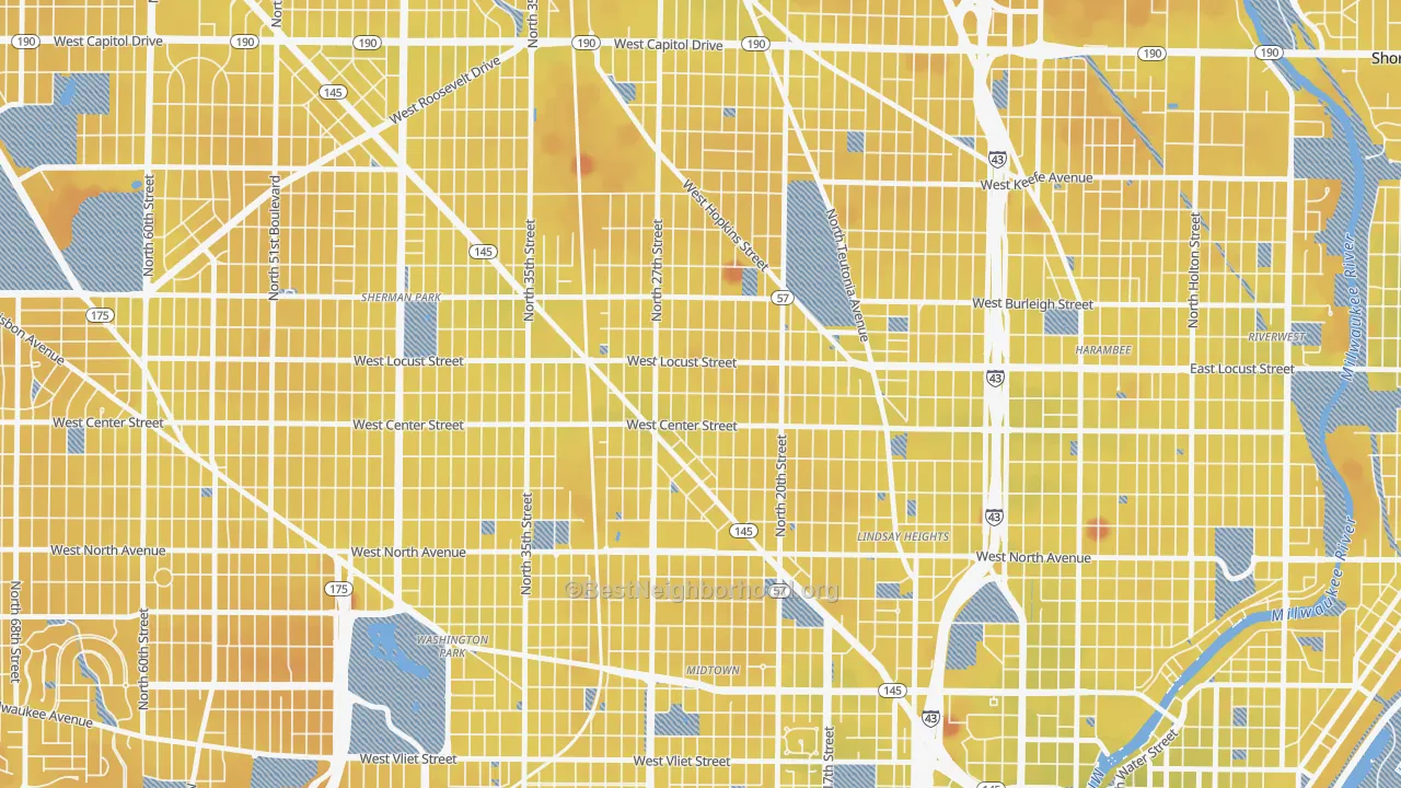 Transit Grade map of Park West, Milwaukee, WI