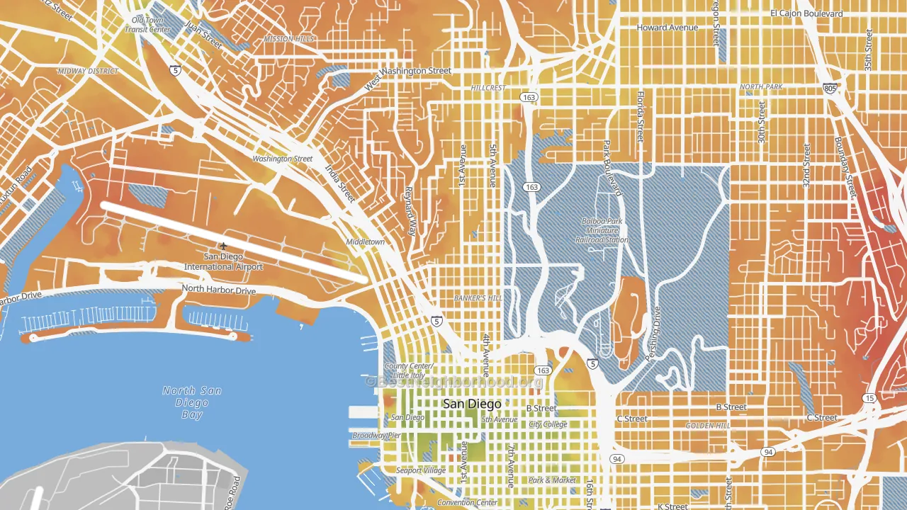 Transit Grade map of Park West, San Diego, CA
