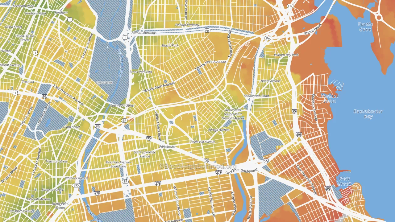 Transit Grade map of Parkchester, Bronx, NY