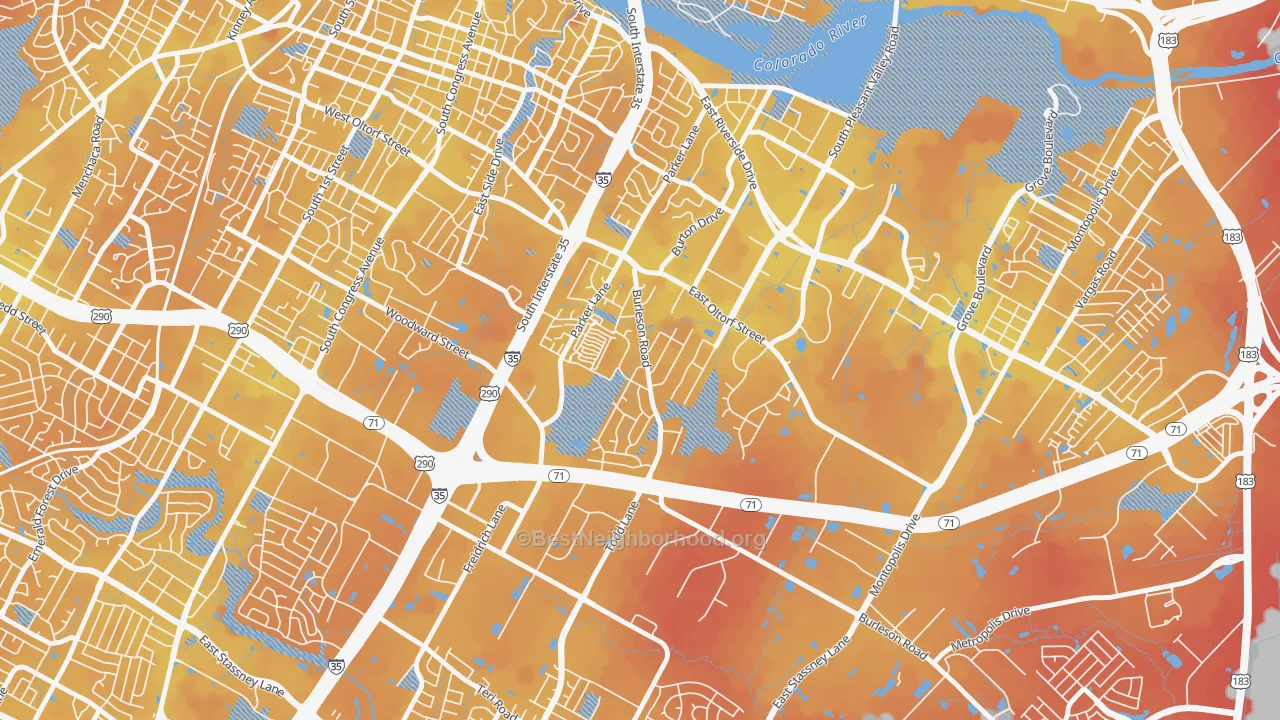 Transit Grade map of Parker Lane, Austin, TX