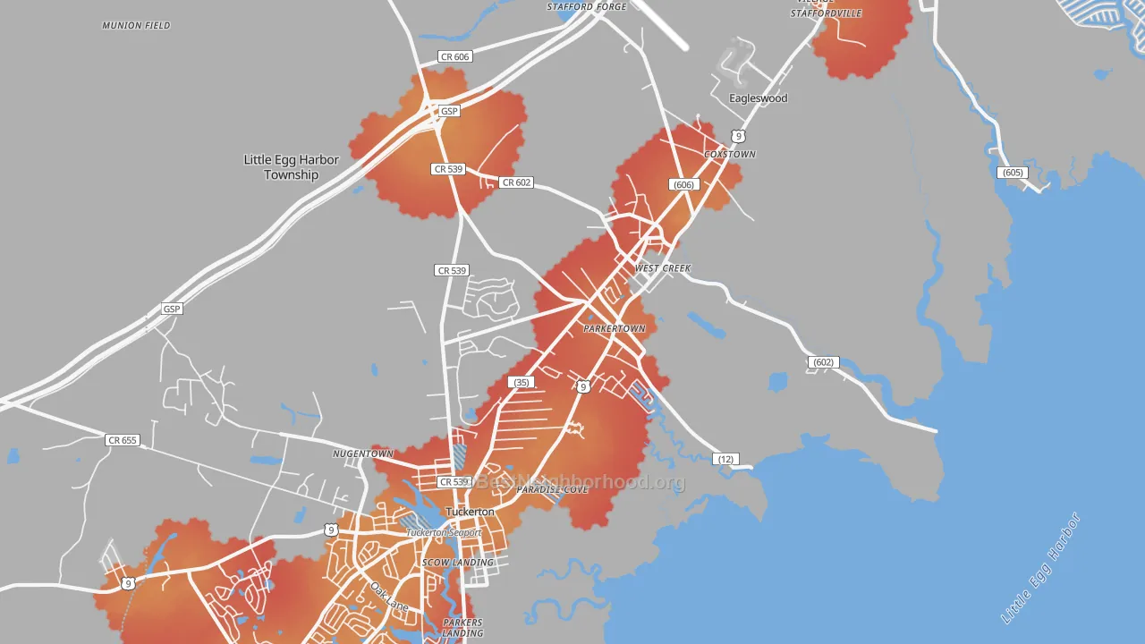Transit Grade map of Parkertown, NJ