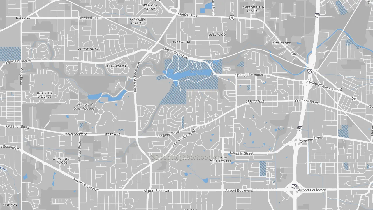 Transit Grade map of Parkhill, Mobile, AL