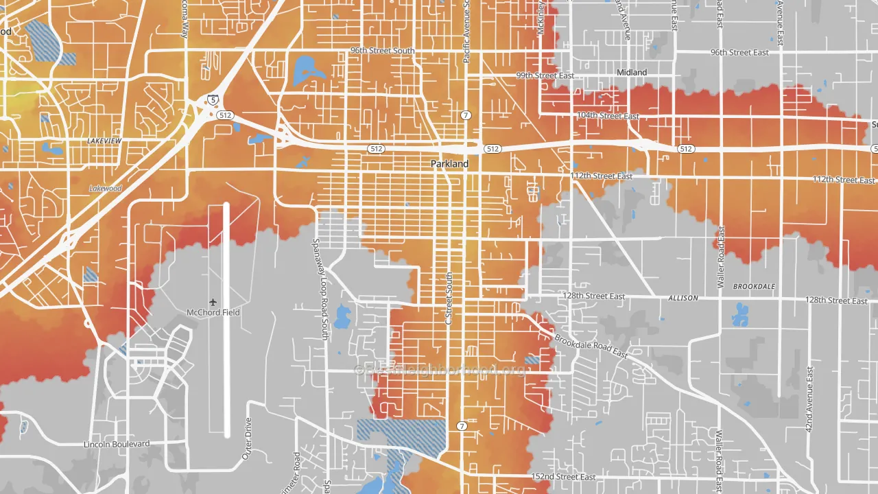 Transit Grade map of Parkland, WA