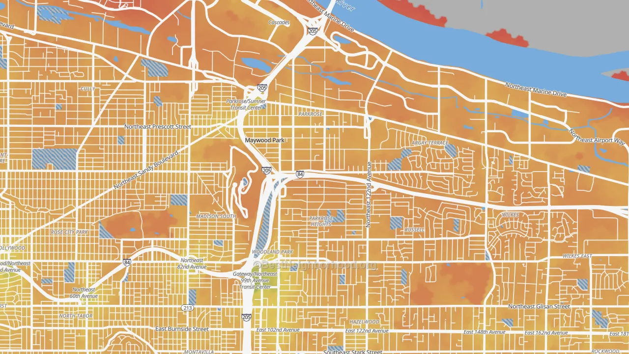 Transit Grade map of Parkrose, Portland, OR