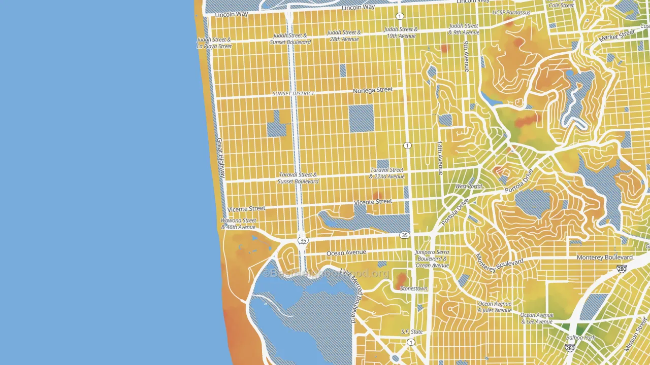 Transit Grade map of Parkside, San Francisco, CA