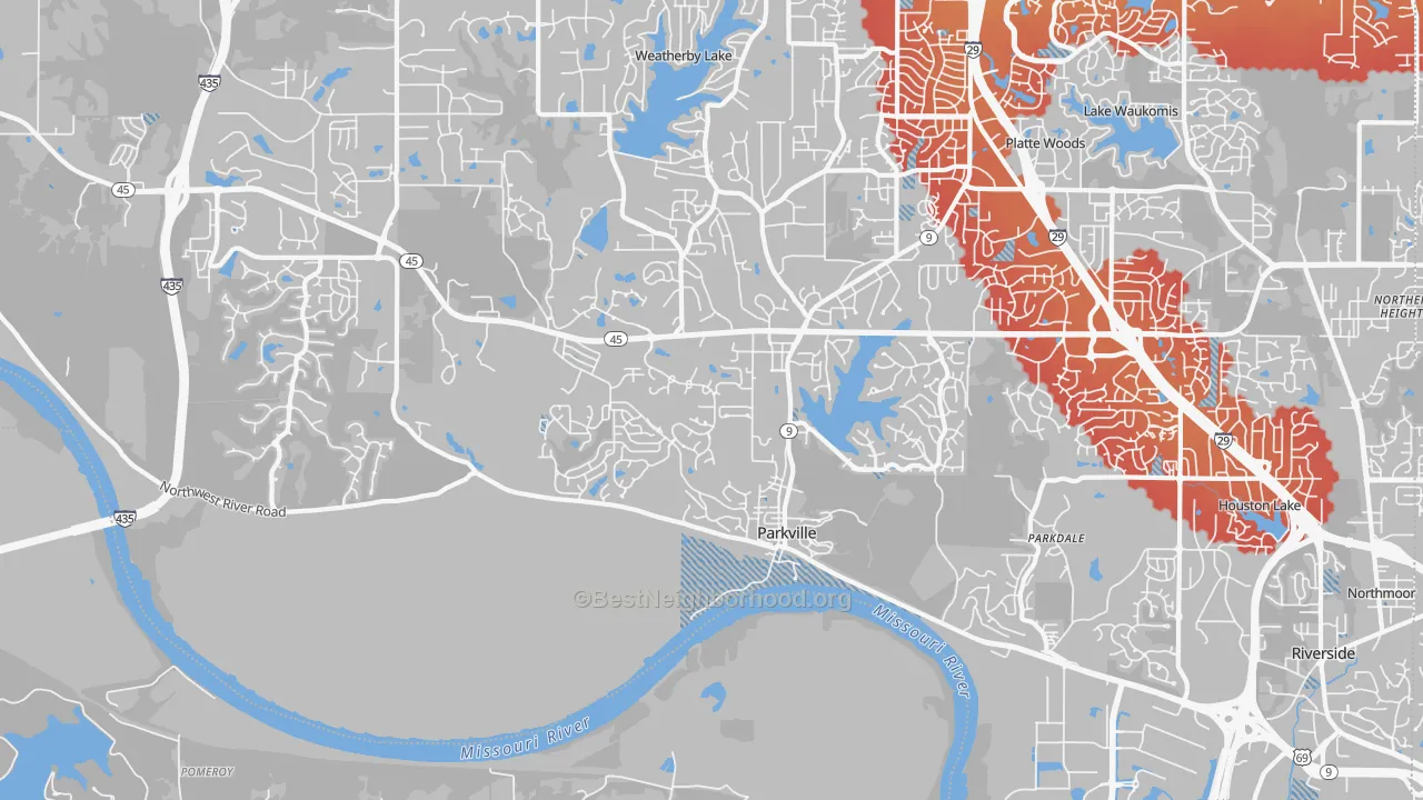 Transit Grade map of Parkville, MO