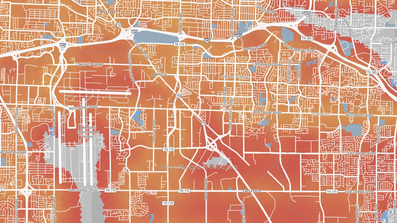 Transit Grade map of Parkway Village-Oakhaven, Memphis, TN