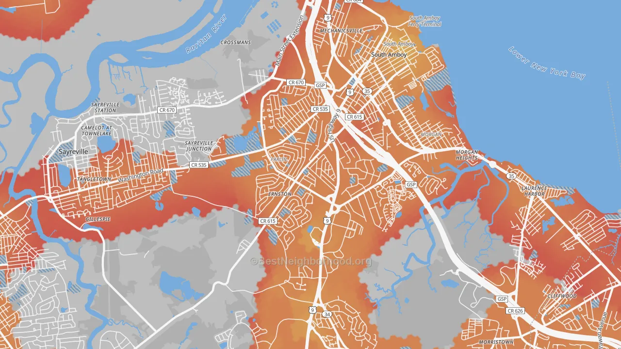 Transit Grade map of Parlin, NJ