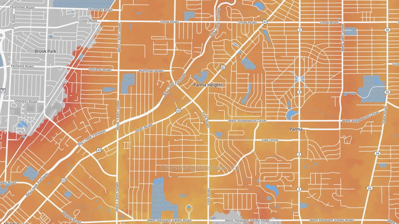Transit Grade map of Parma Heights, OH