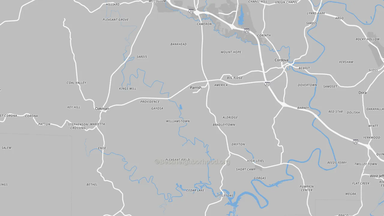 Transit Grade map of Parrish, AL