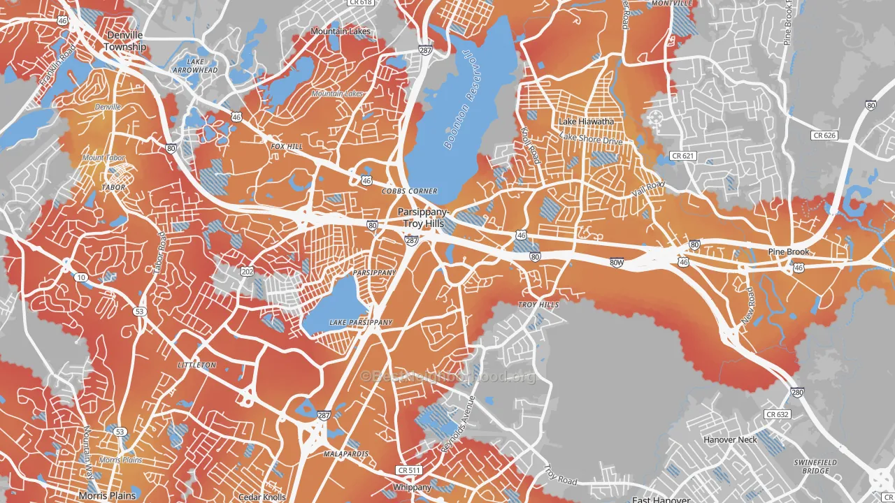 Transit Grade map of Parsippany, NJ