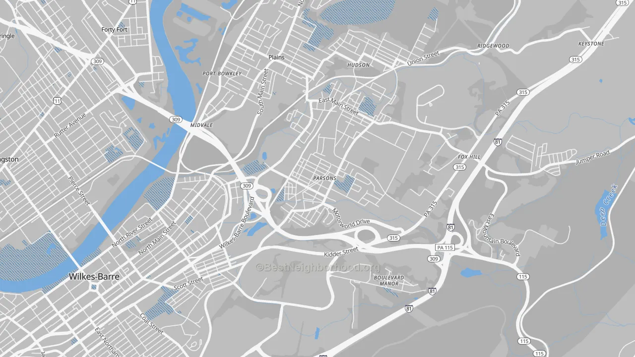 Transit Grade map of Parsons, Wilkes-Barre, PA