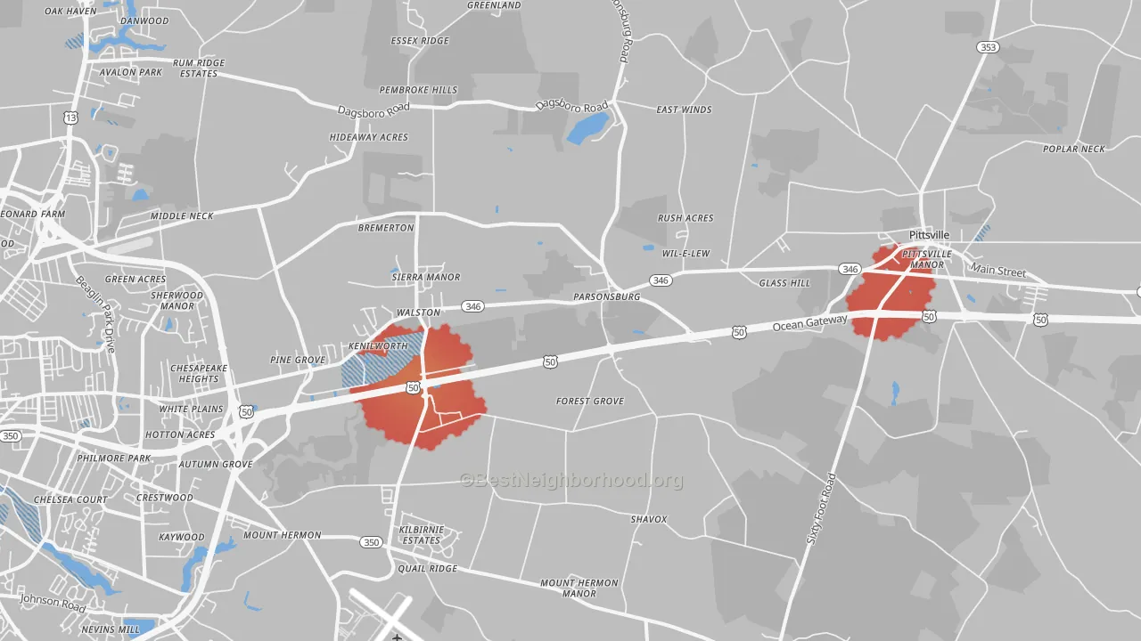 Transit Grade map of Parsonsburg, MD