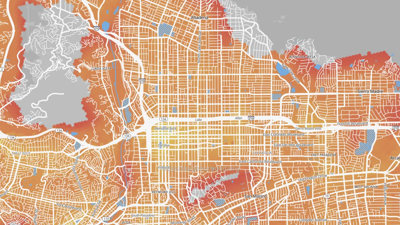 Transit Grade map of Pasadena, CA