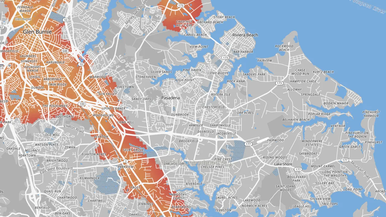 Transit Grade map of Pasadena, MD