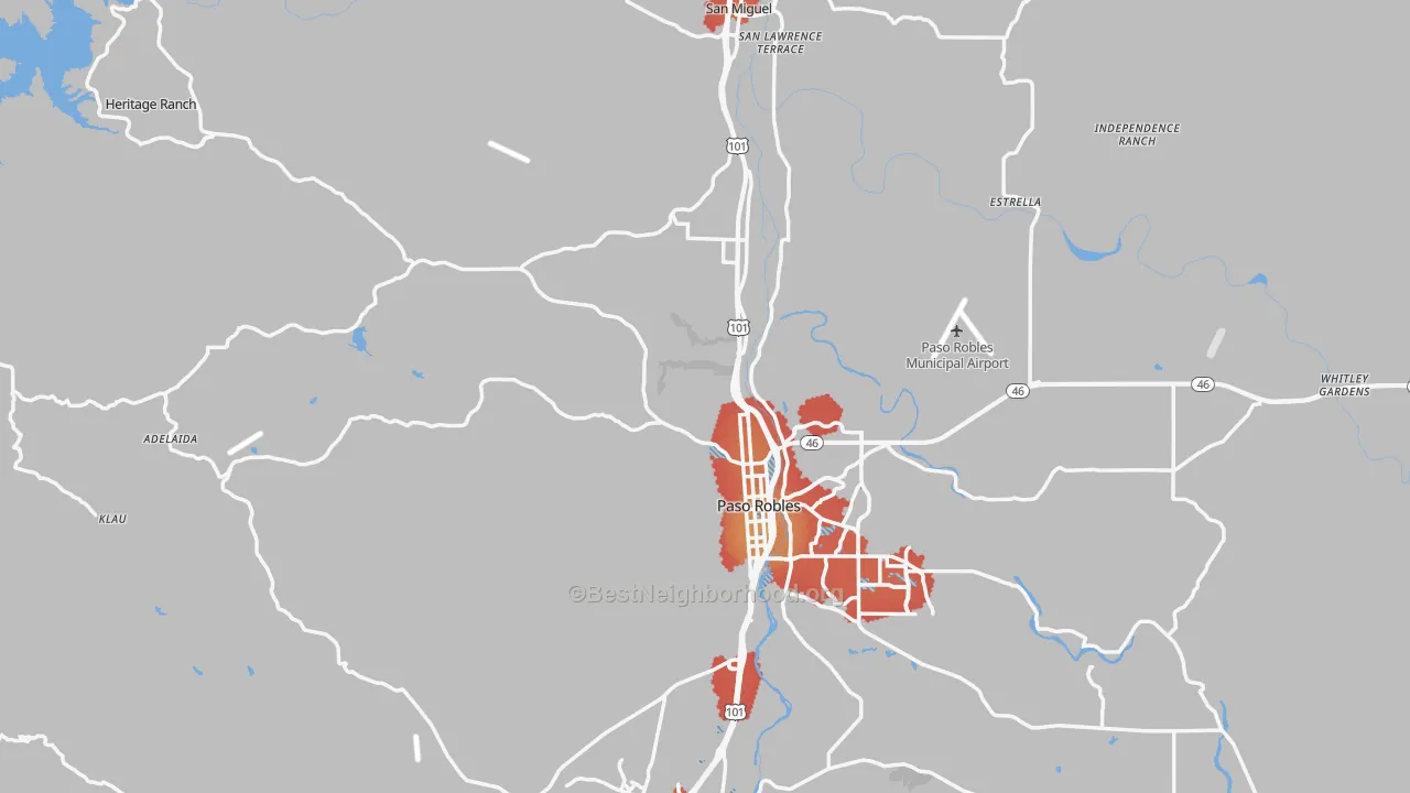 Transit Grade map of Paso Robles, CA
