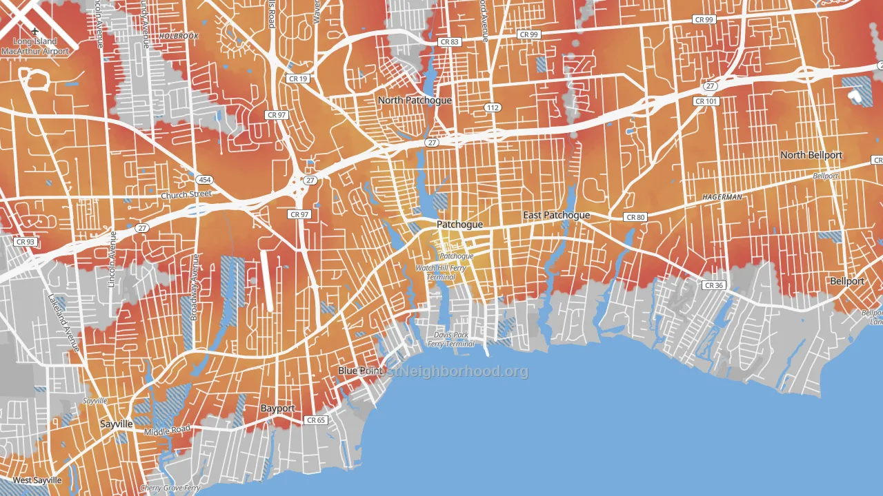 Transit Grade map of Patchogue, NY