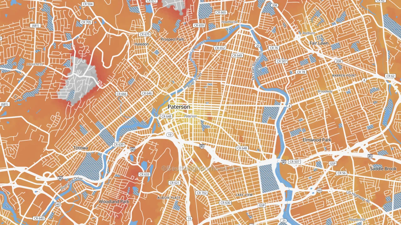 Transit Grade map of Paterson, NJ