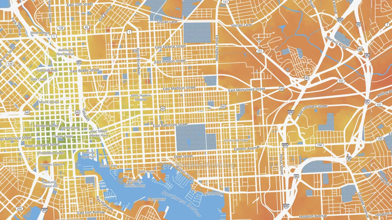 Transit Grade map of Patterson Park, Baltimore, MD
