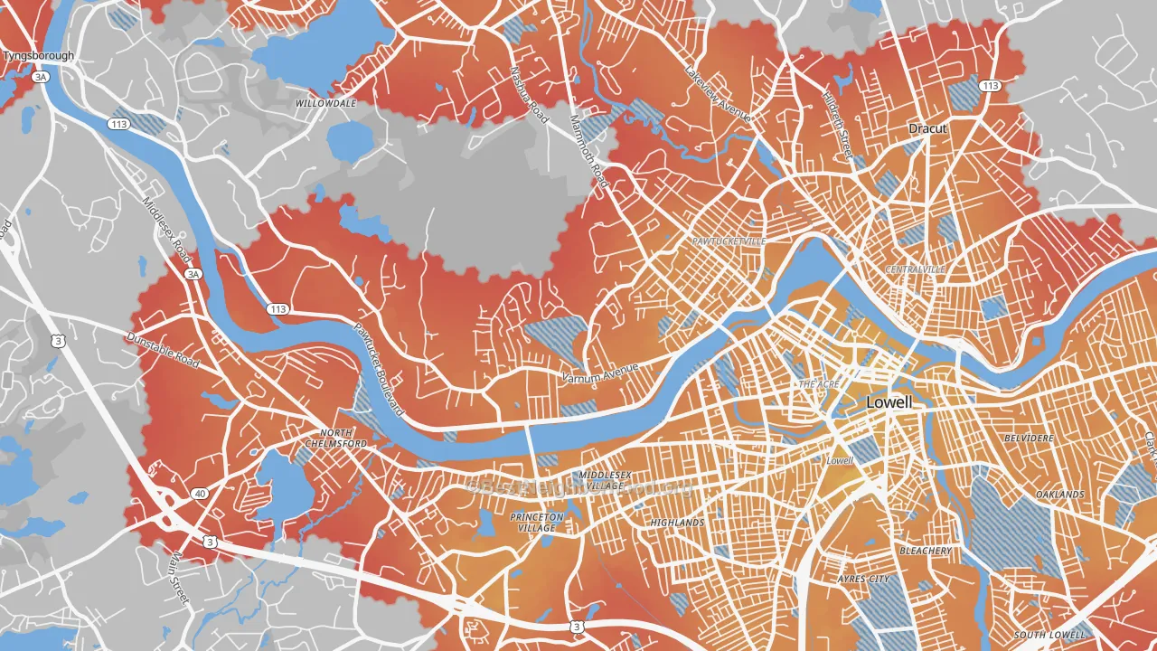 Transit Grade map of Pawtucketville, Lowell, MA