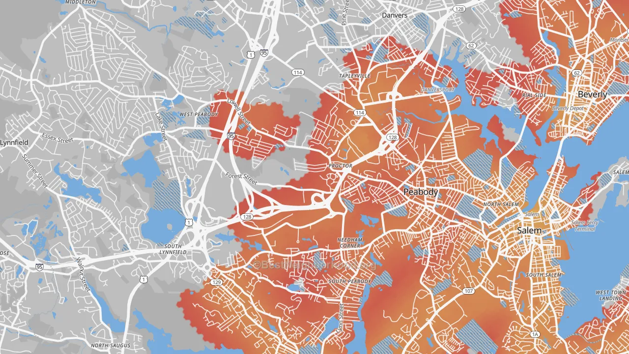Transit Grade map of Peabody, MA