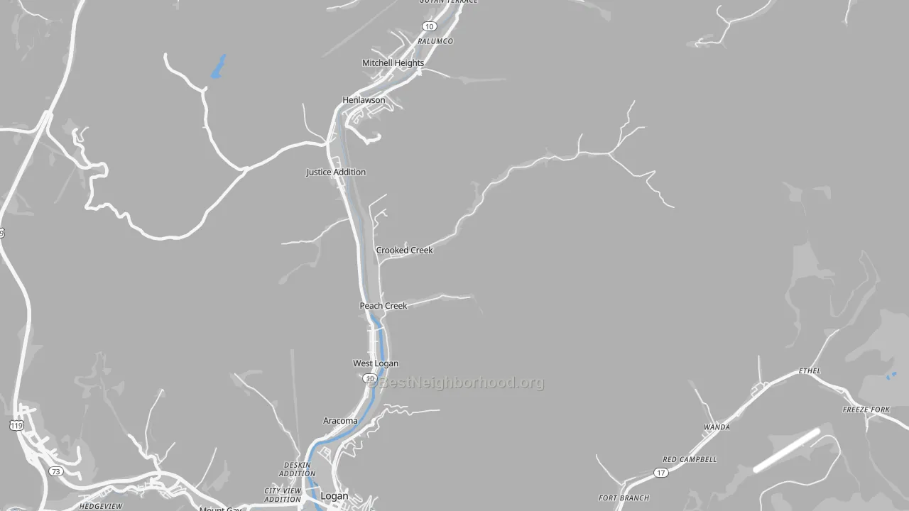 Transit Grade map of Peach Creek, WV