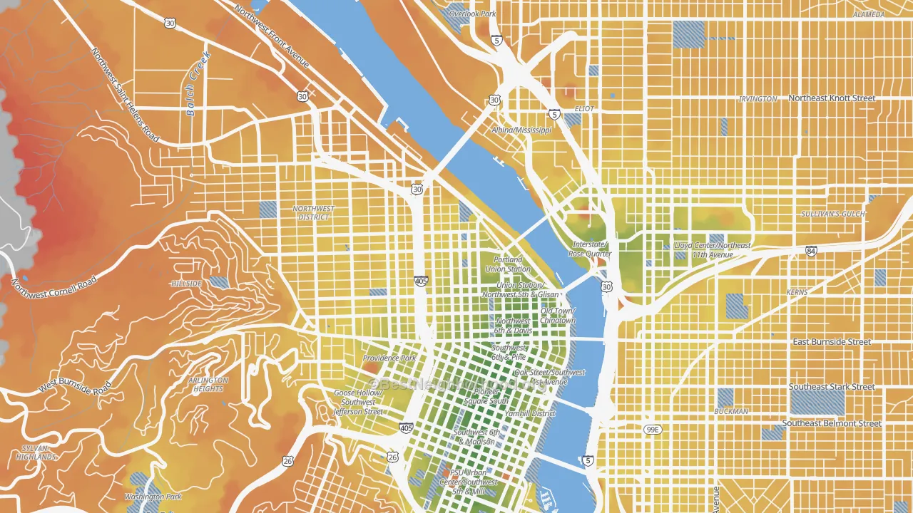 Transit Grade map of Pearl District, Portland, OR