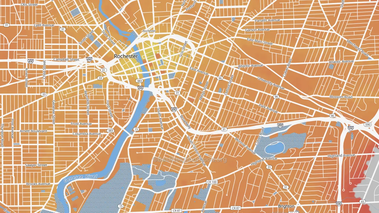 Transit Grade map of Pearl-Meigs-Monroe, Rochester, NY