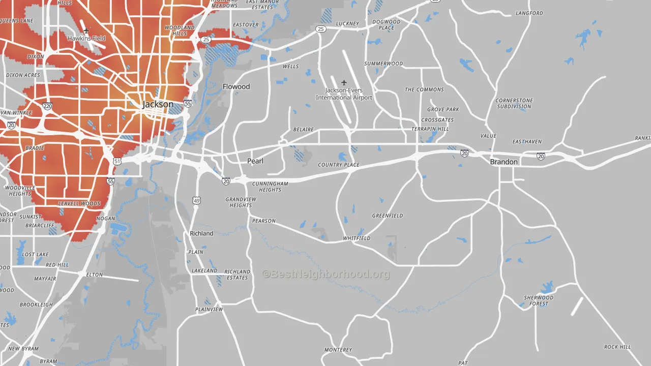 Transit Grade map of Pearl, MS