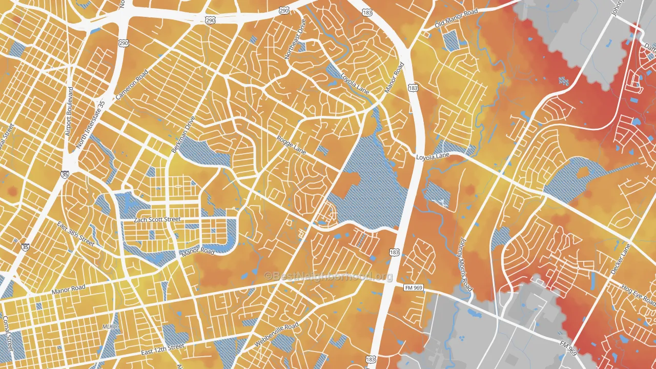 Transit Grade map of Pecan Springs Springdale, Austin, TX