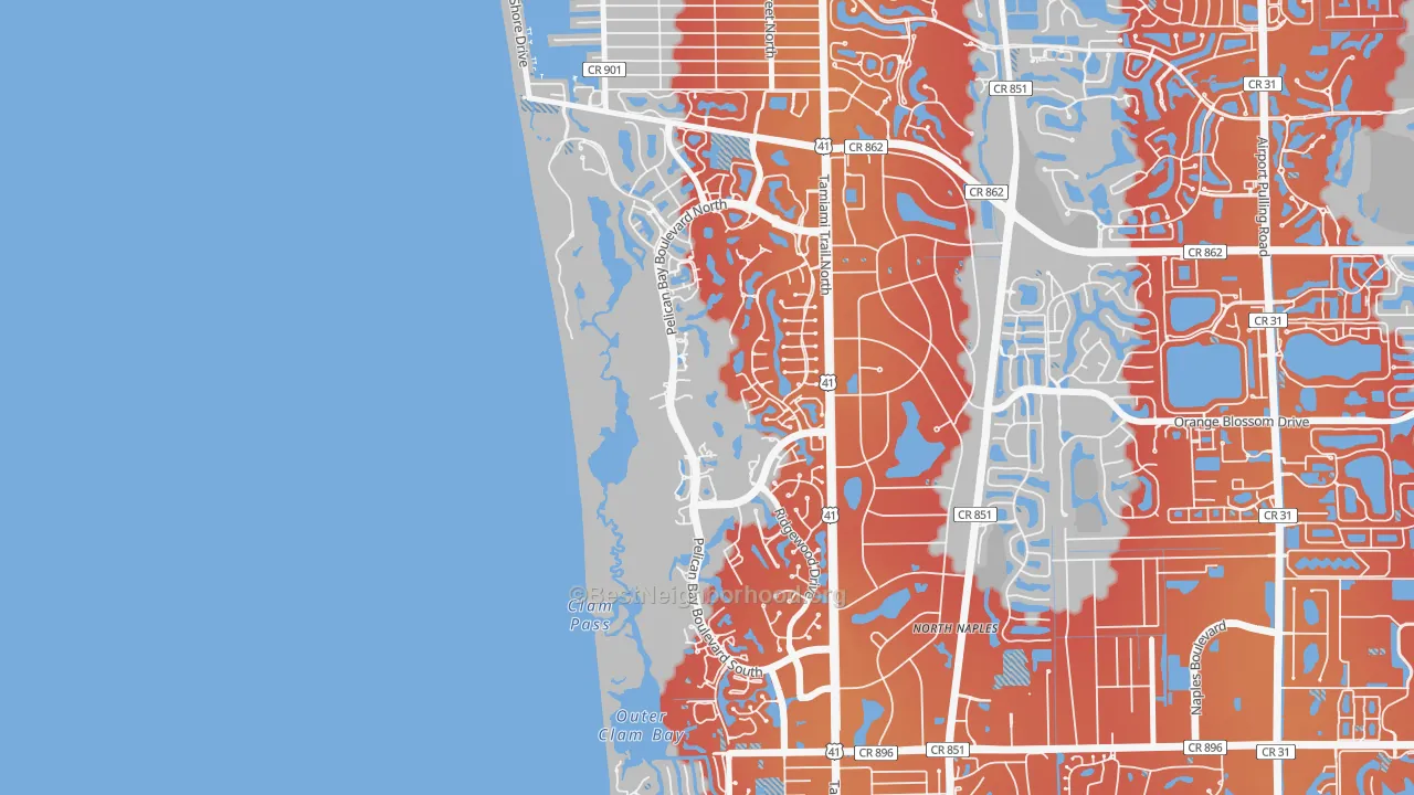 Transit Grade map of Pelican Bay, Naples, FL
