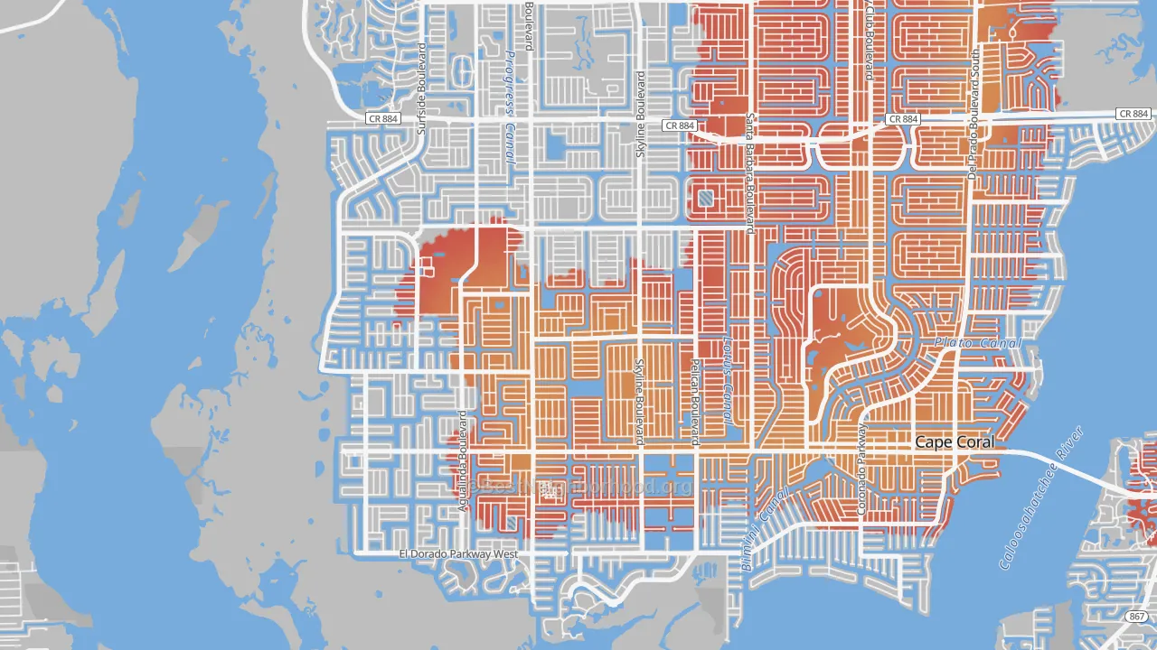Transit Grade map of Pelican, Cape Coral, FL
