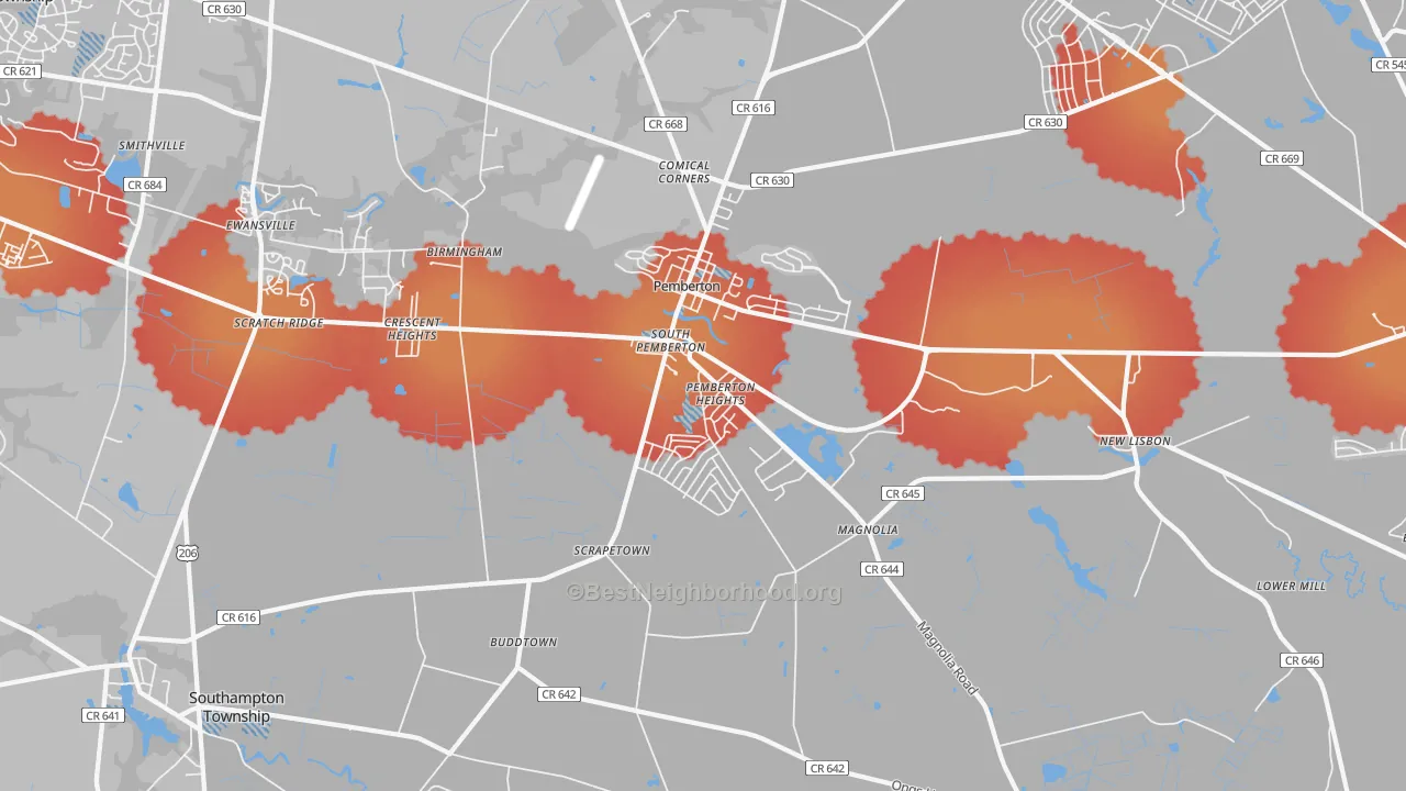 Transit Grade map of Pemberton, NJ