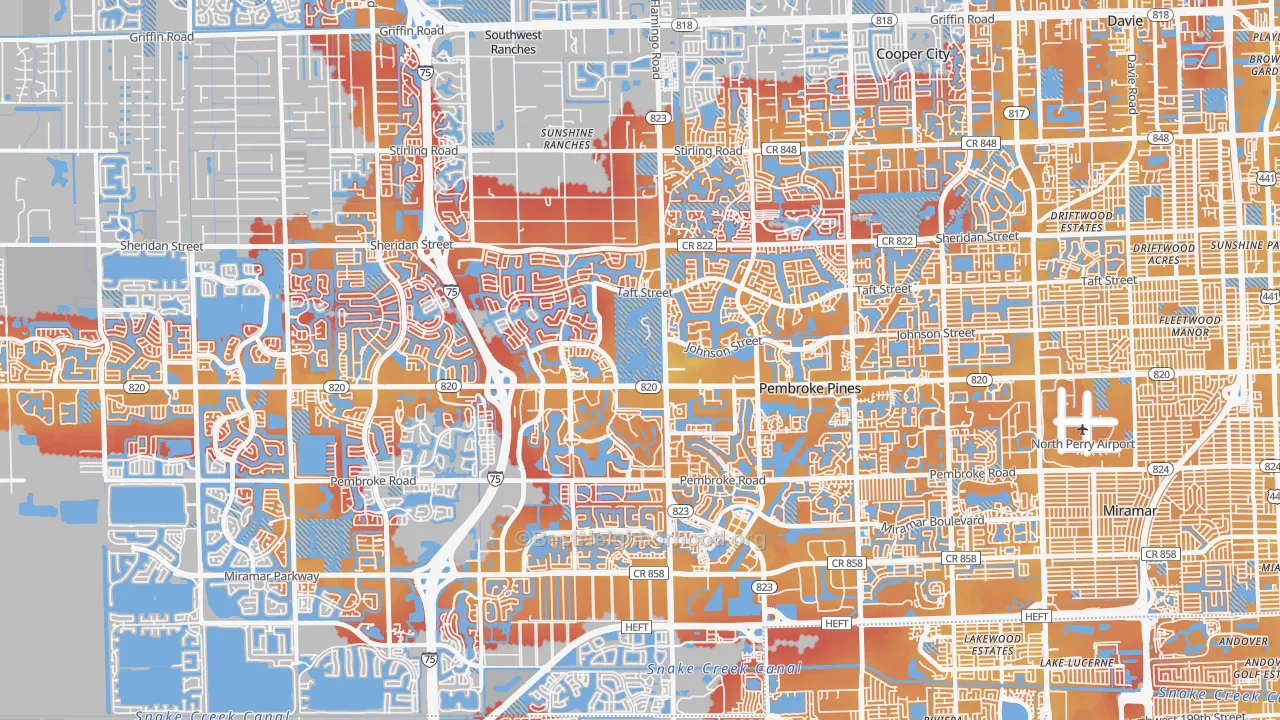 Transit Grade map of Pembroke Pines, FL