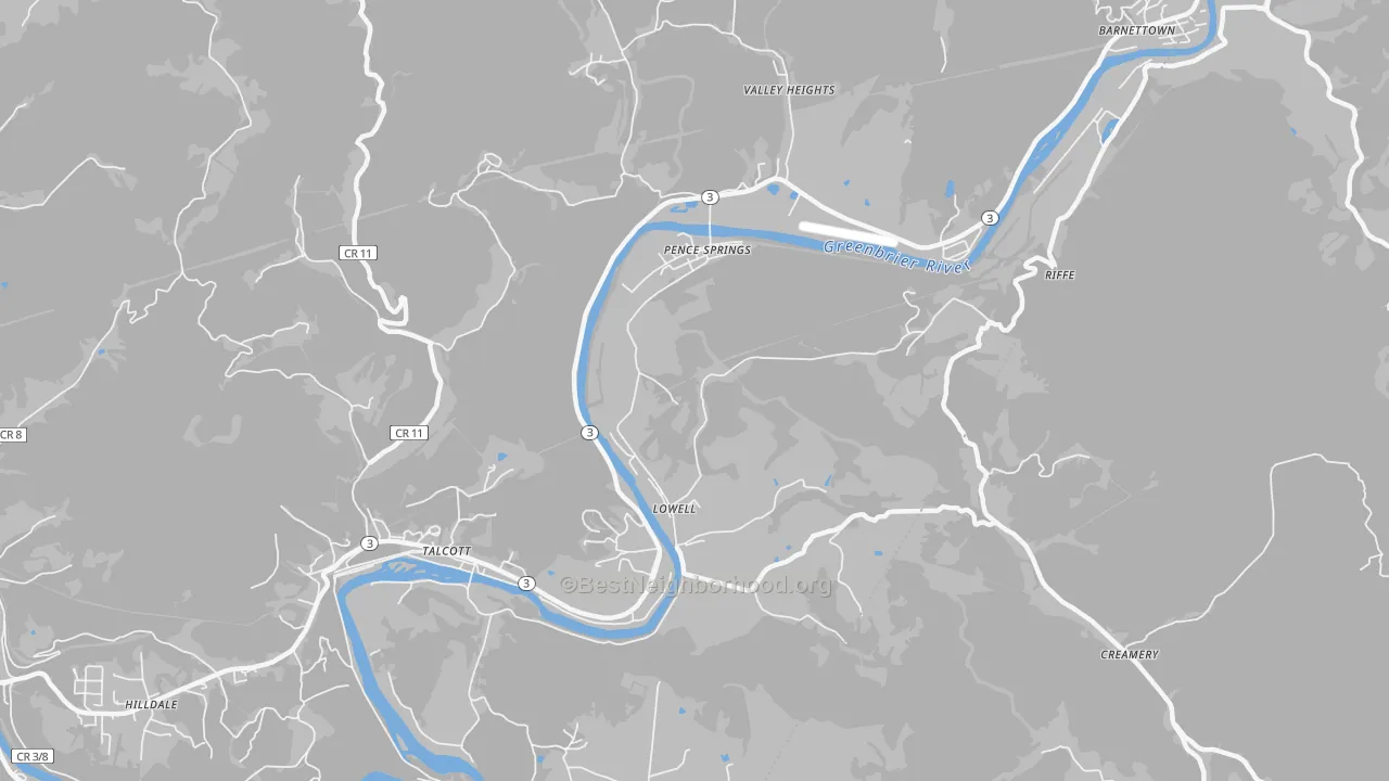 Transit Grade map of Pence Springs, WV