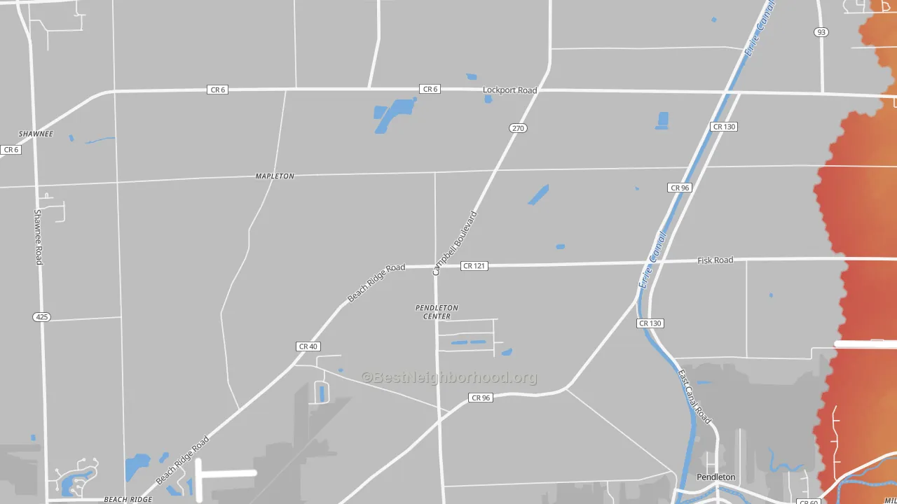 Transit Grade map of Pendleton Center, NY