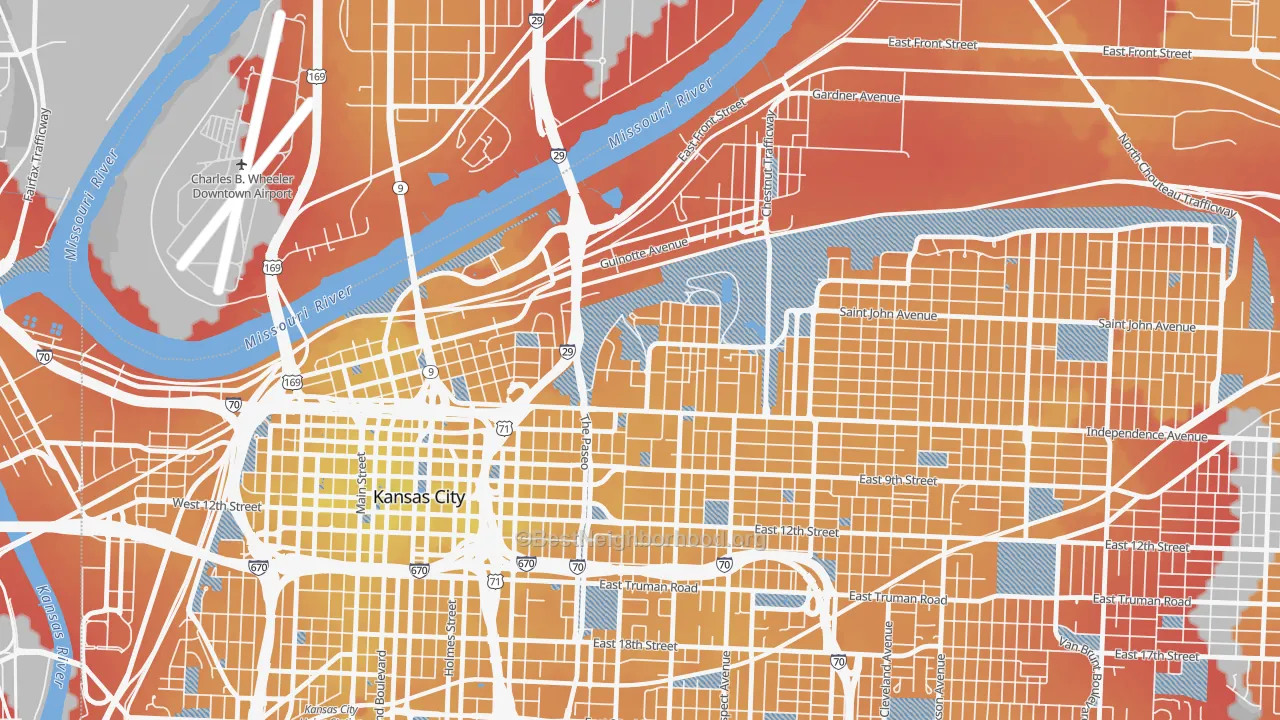 Transit Grade map of Pendleton Heights, Kansas City, MO