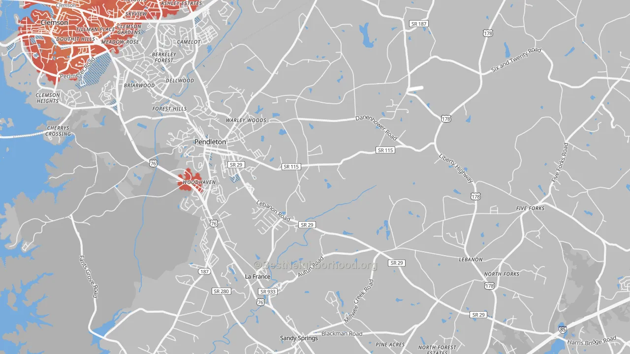 Transit Grade map of Pendleton, SC