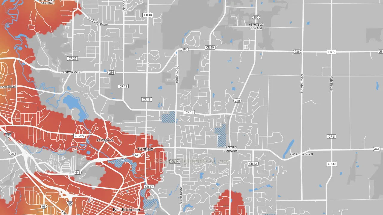 Transit Grade map of Penfield, NY