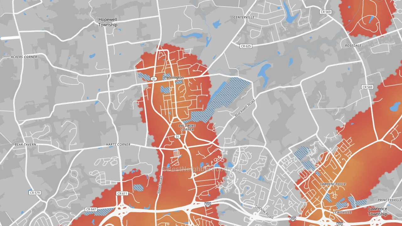 Transit Grade map of Pennington, NJ
