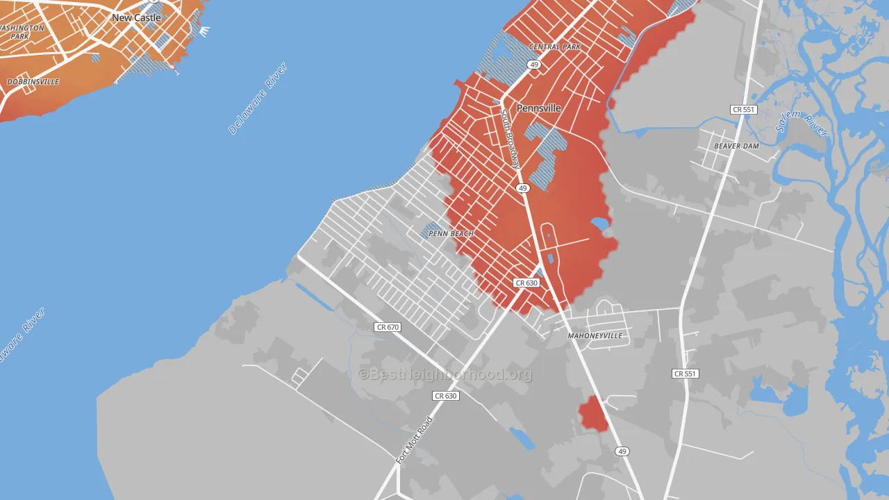 Transit Grade map of Penns Beach, Pennsville, NJ