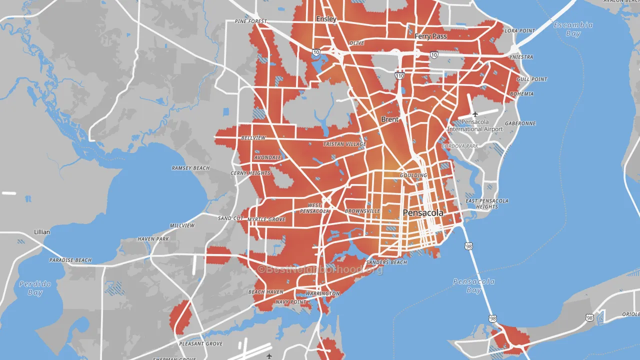 Transit Grade map of Pensacola, FL