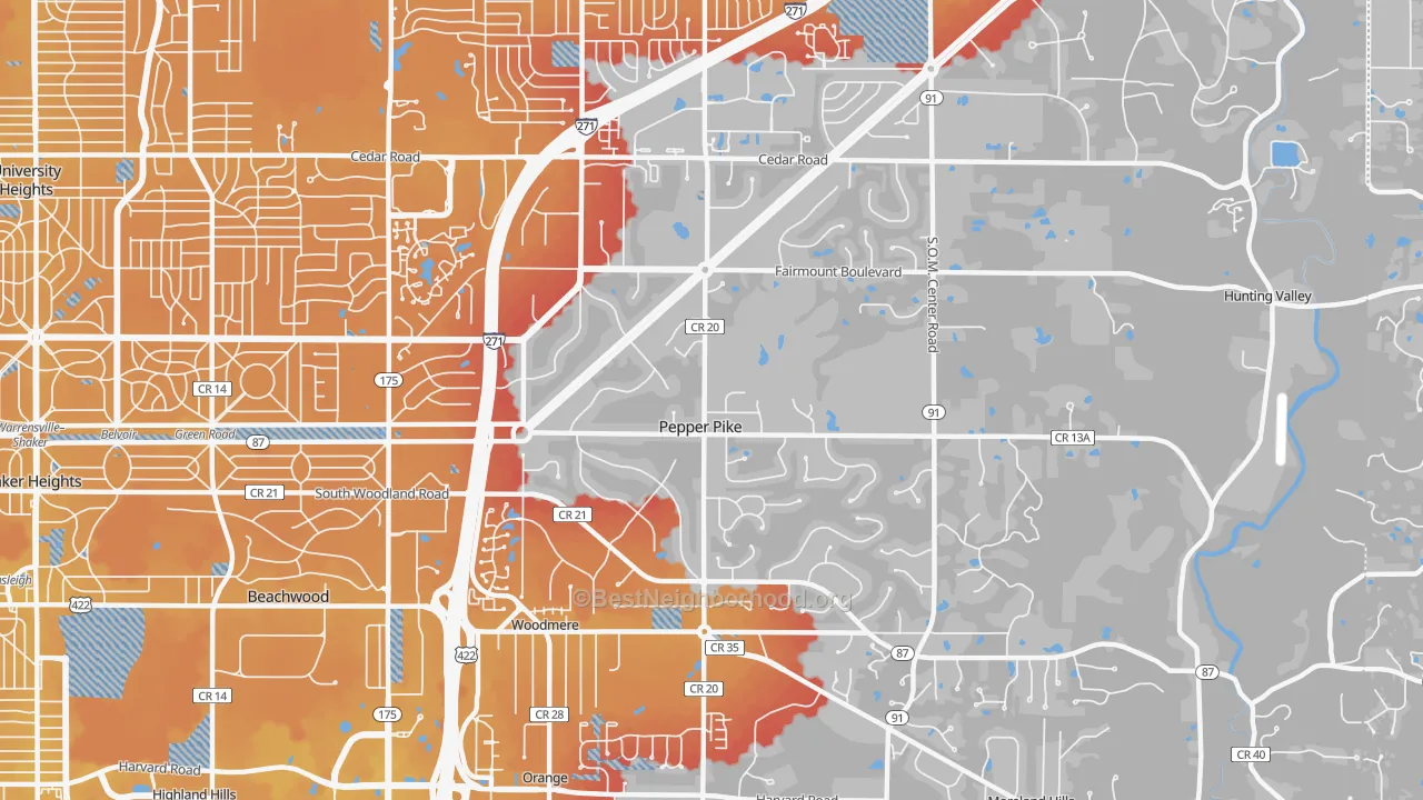 Transit Grade map of Pepper Pike, OH