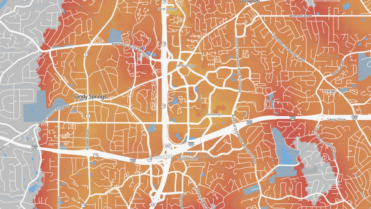 Transit Grade map of Perimeter Center, Sandy Springs, GA