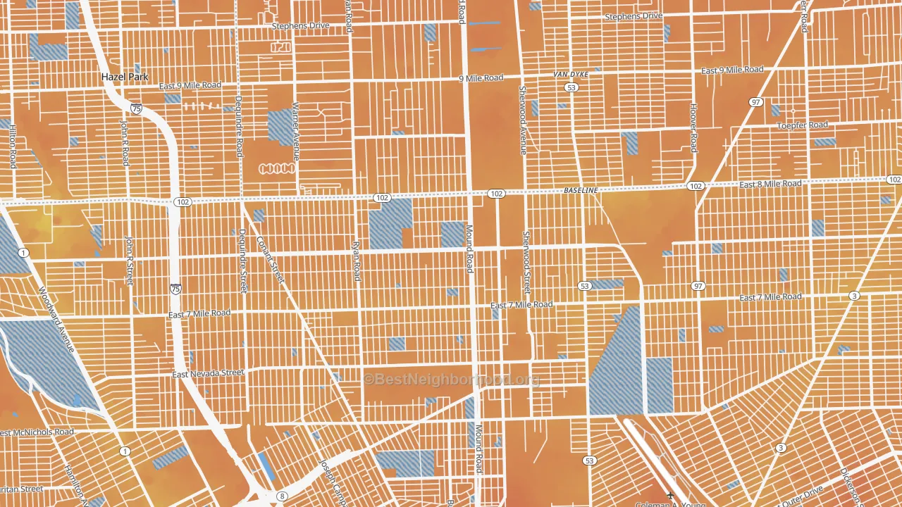 Transit Grade map of Pershing, Detroit, MI