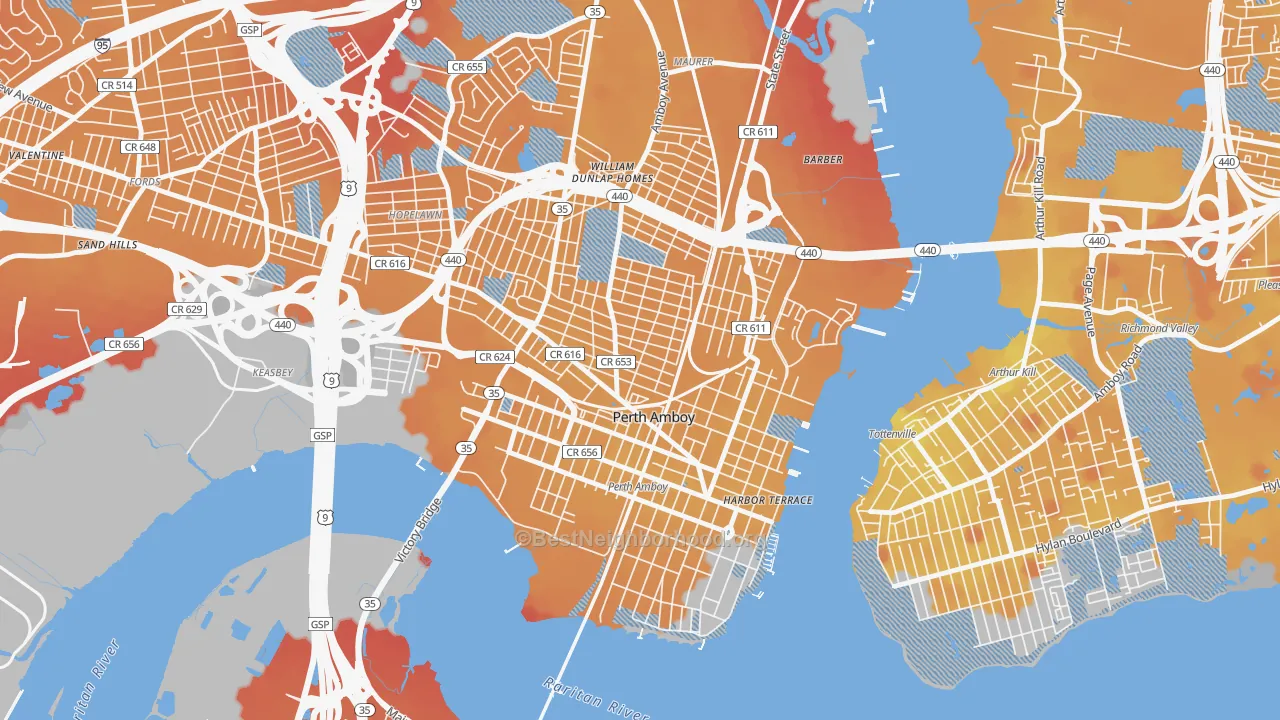 Transit Grade map of Perth Amboy, NJ