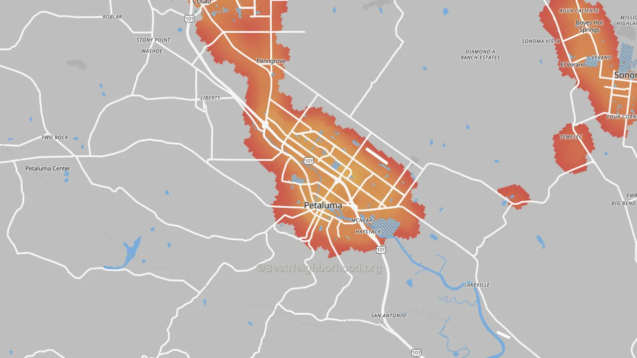 Transit Grade map of Petaluma, CA