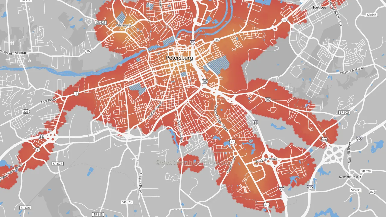 Transit Grade map of Petersburg City, VA