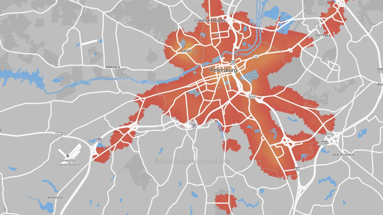 Transit Grade map of Petersburg, VA
