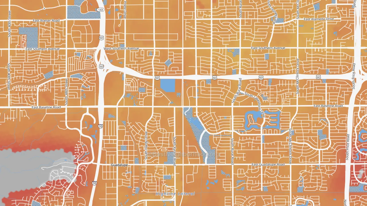 Transit Grade map of Peterson, Tempe, AZ